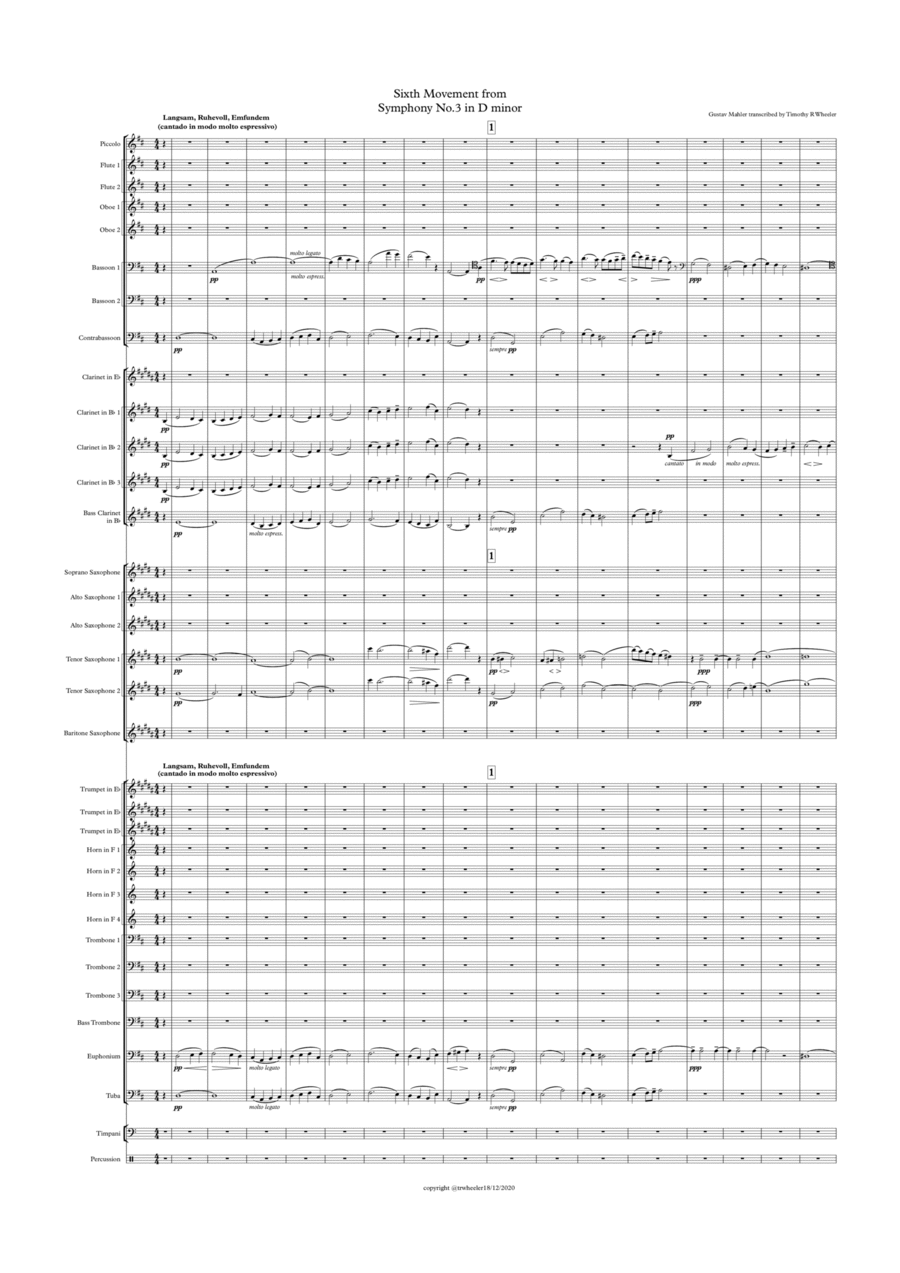 6th Movement from Symphony No.3 in D minor by Gustav Mahler Small Ensemble scores gallery preview page 1
