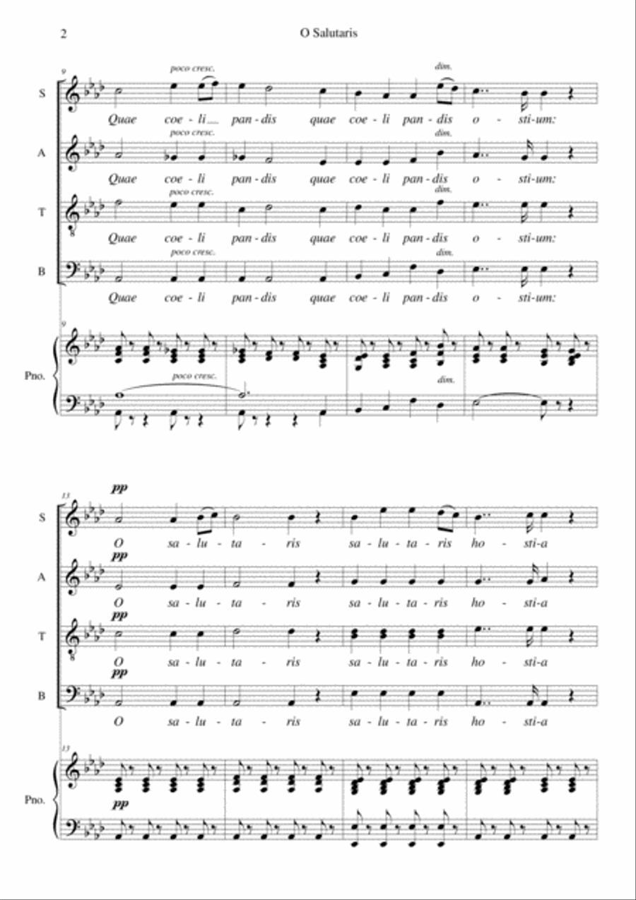 Gounod O Salutaris arranged for SATB choir and piano (or organ) 4-Part scores gallery preview page 2