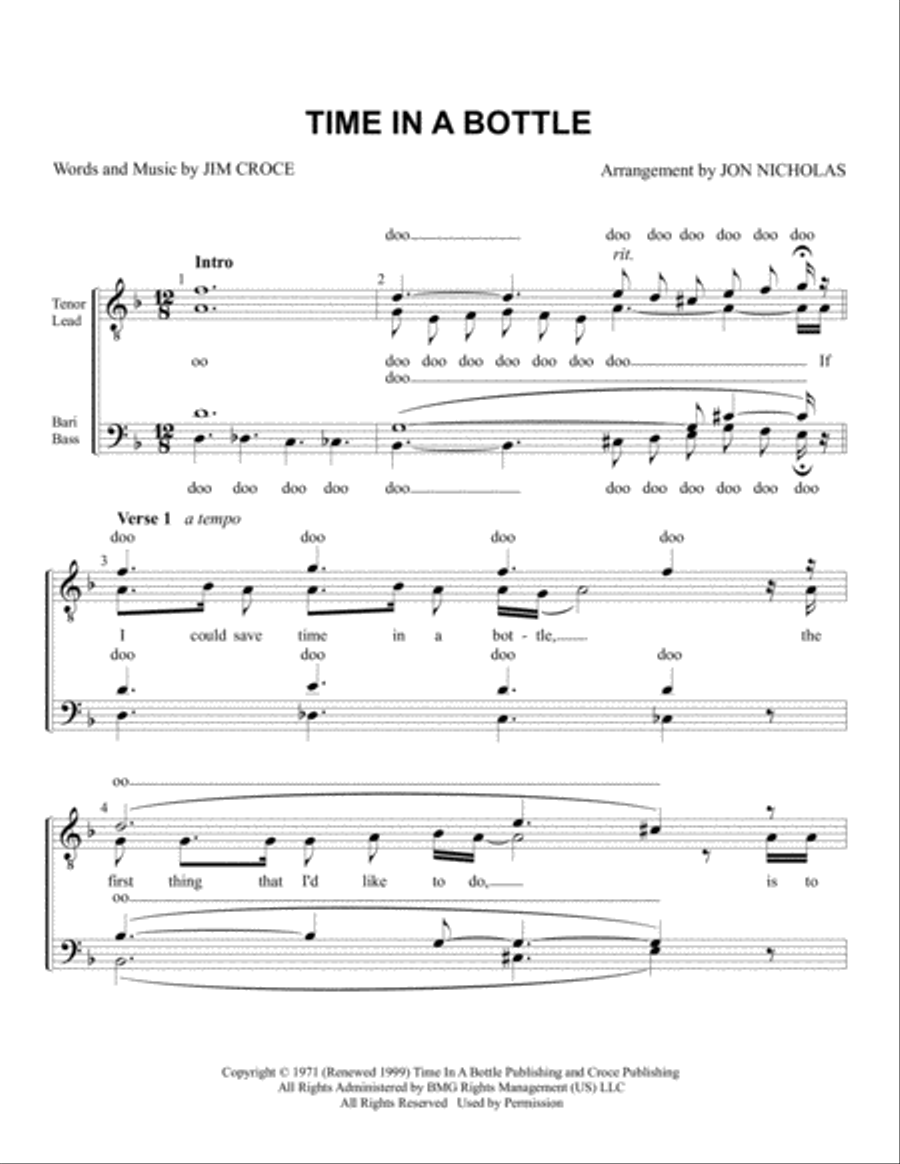 Time In A Bottle TTBB scores gallery preview page 1