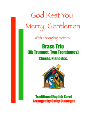 Book cover for God Rest You Merry, Gentlemen - Brass Trio (Bb Trumpet, Two Trombones) (Chords, Piano Acc.)