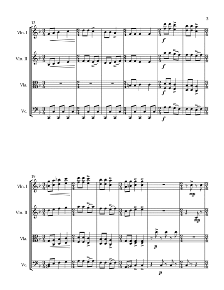 3 Romanian Carols Series 1 #8, 9, 10 String Quartet scores gallery preview page 3