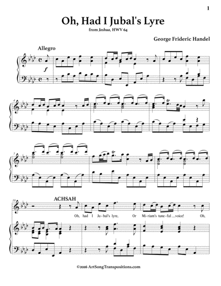 Oh, had I Jubal's lyre (A-flat  major)