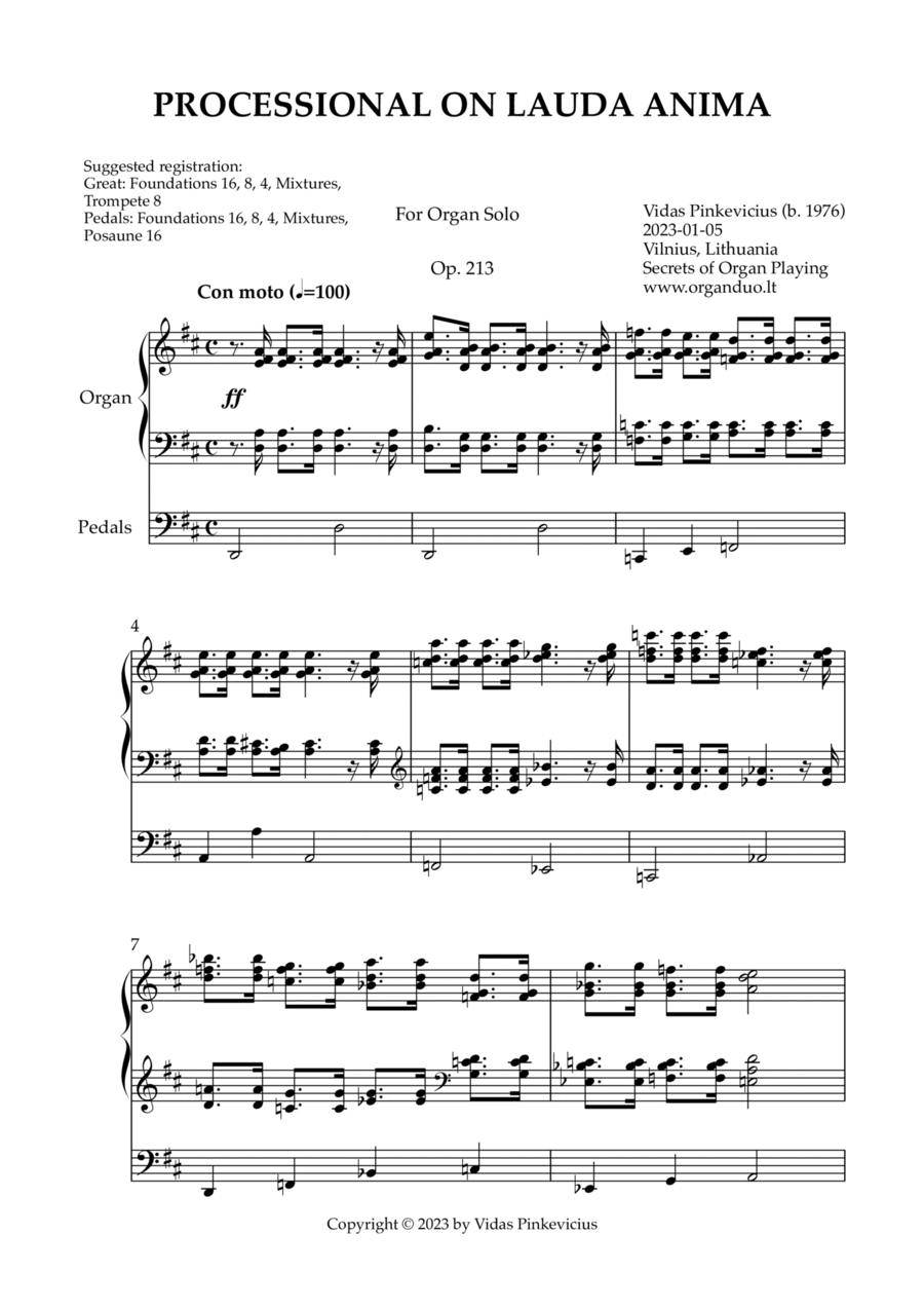 Processional on Lauda Anima, Op. 213 (Organ Solo) by Vidas Pinkevicius Organ Solo scores gallery preview page 1