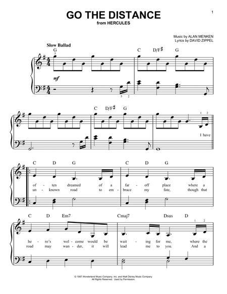 Go The Distance (from Hercules) by Michael Bolton Easy Piano - Digital Sheet Music
