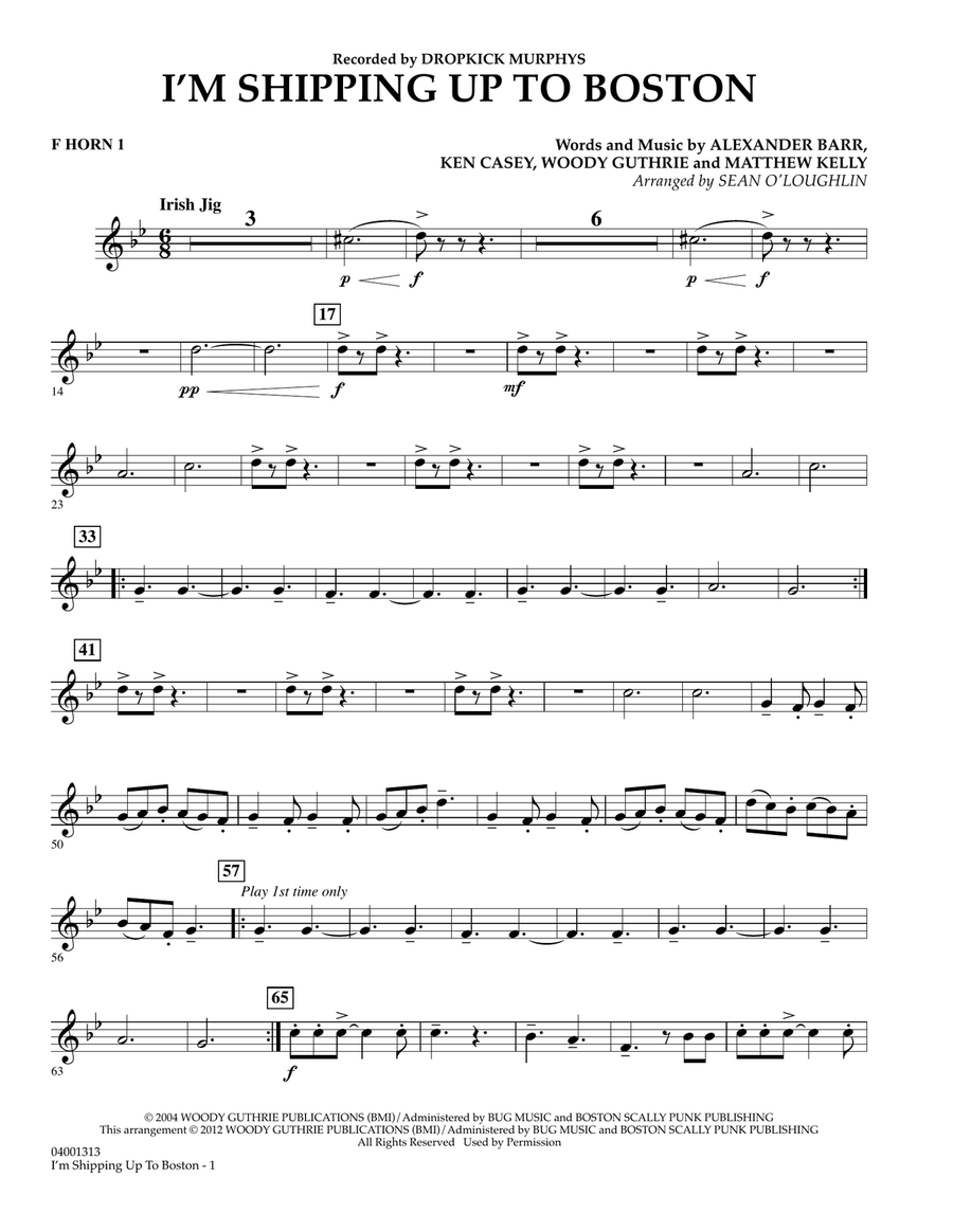 I'm Shipping Up To Boston - F Horn 1 Concert Band scores gallery preview page 1