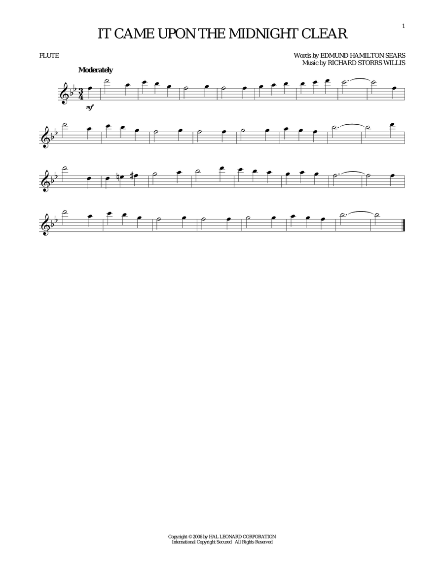 It Came Upon The Midnight Clear Flute Solo scores gallery preview page 1