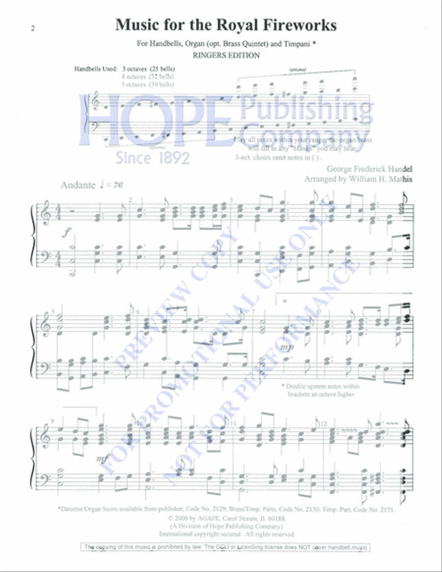Music for the Royal Fireworks 5-Octaves scores gallery preview page 2