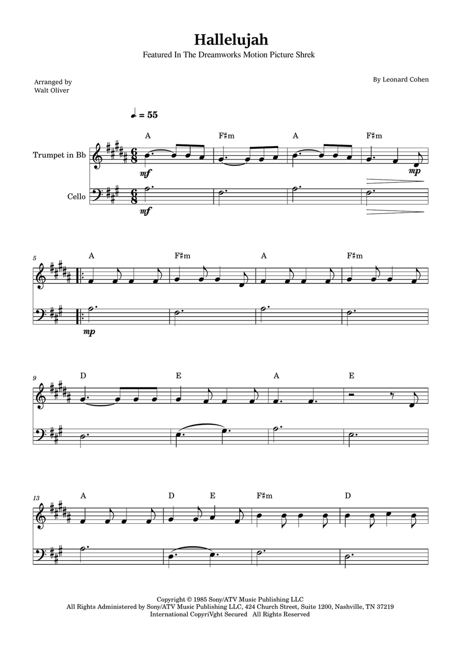 Hallelujah Trumpet Duet scores gallery preview page 1