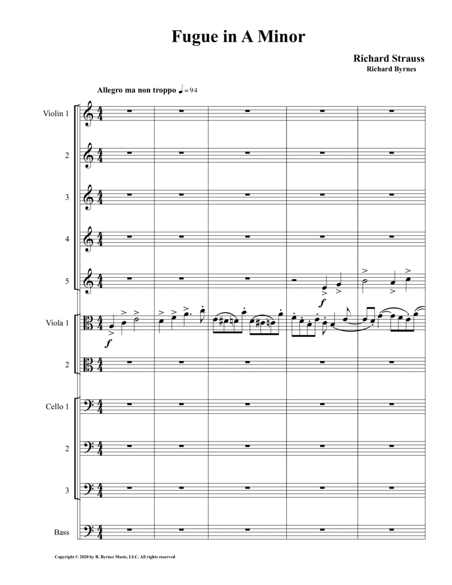 Fugue in A Minor by Richard Strauss for Strauss - Fugue (String Orchestra) String Orchestra scores gallery preview page 1
