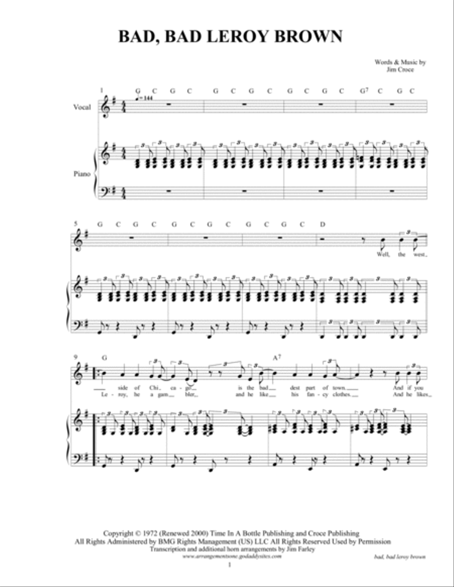 Bad, Bad Leroy Brown Piano, Vocal, Guitar scores gallery preview page 3