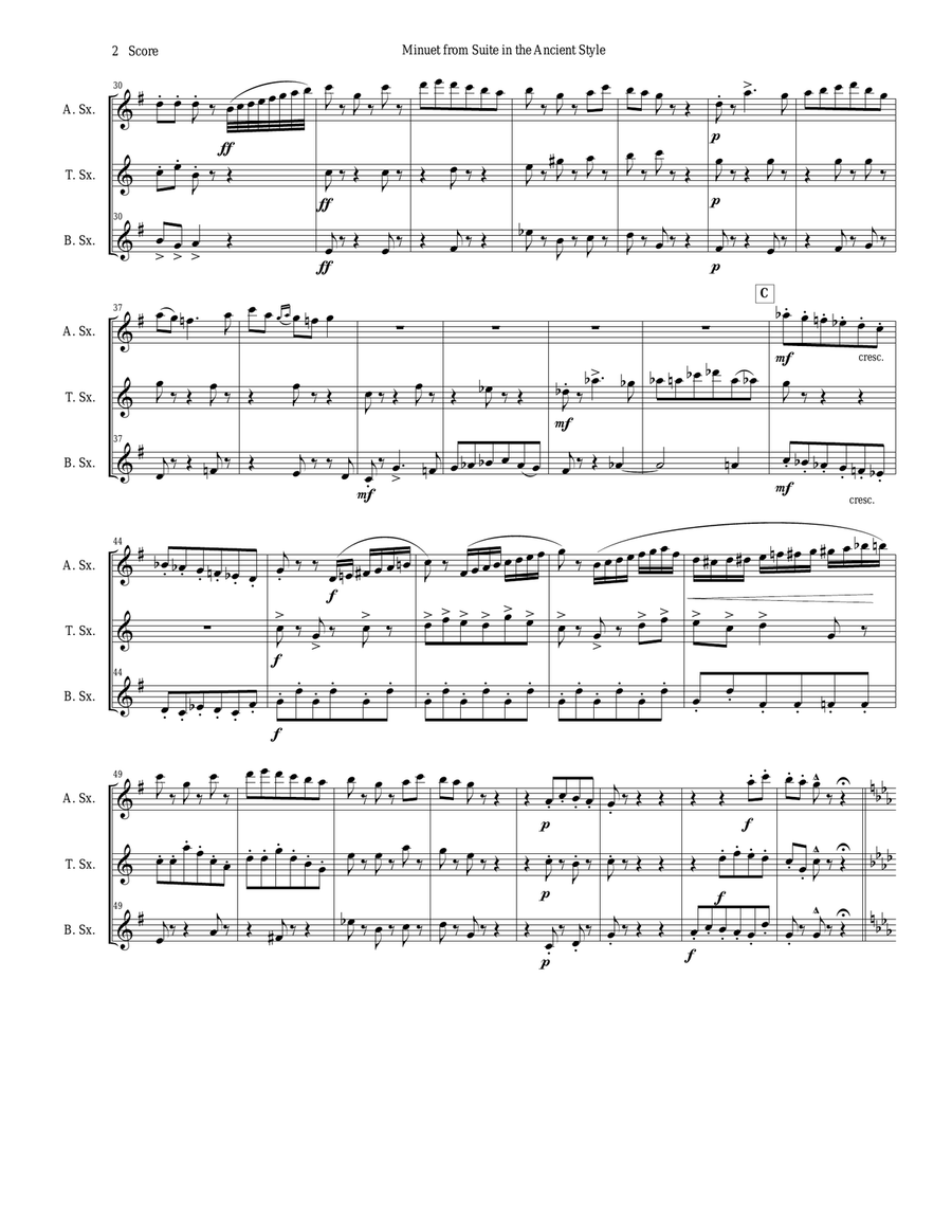 Minuet from Suite in the Ancient Style set for Saxophone Trio Woodwind Trio scores gallery preview page 2