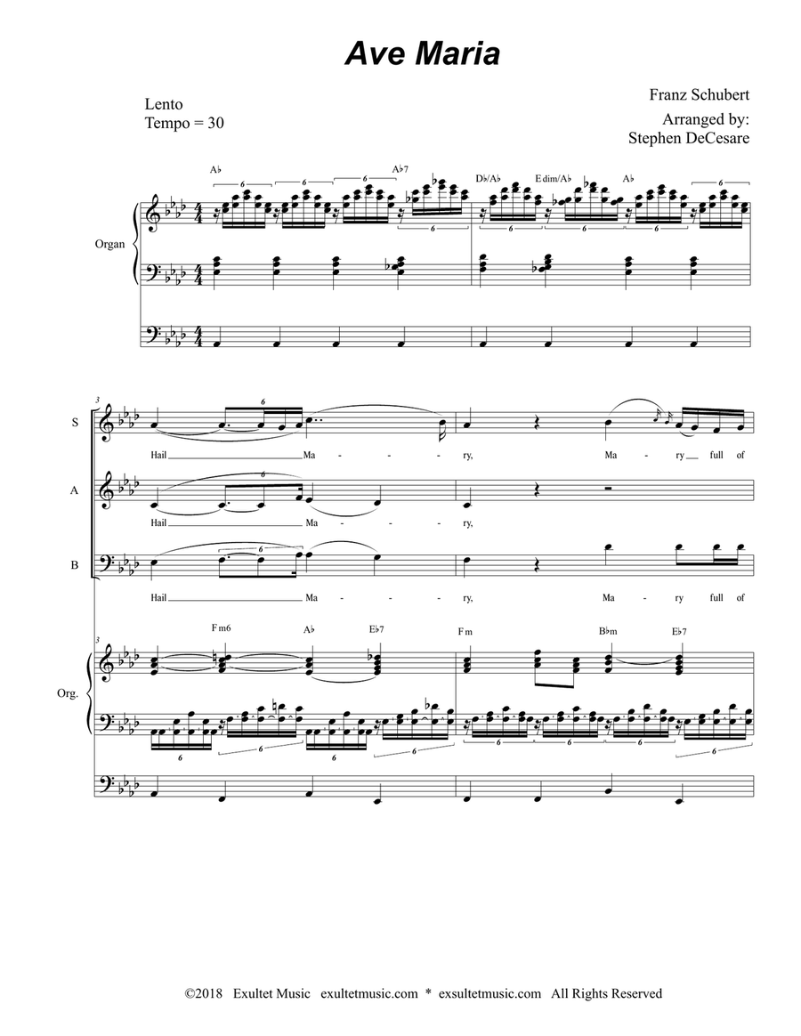 Ave Maria (for SAB- English Lyrics - Medium Key - Organ Accompaniment) 3-Part scores gallery preview page 2