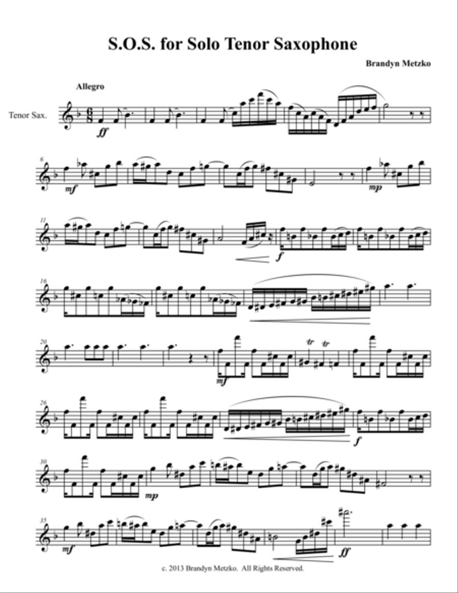 S.O.S. for solo saxophone Woodwind Trio scores gallery preview page 1