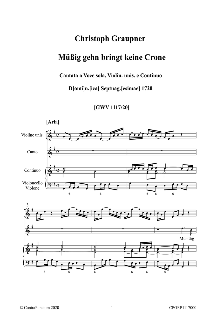 Graupner Christoph Cantata Müßig gehn bringt keine Crone GWV 1117/20 Small Ensemble scores gallery preview page 5