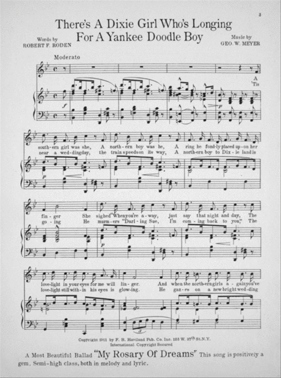 There's a Dixie Girl Who's Longing For a Yankee Doodle Boy Voice scores gallery preview page 2