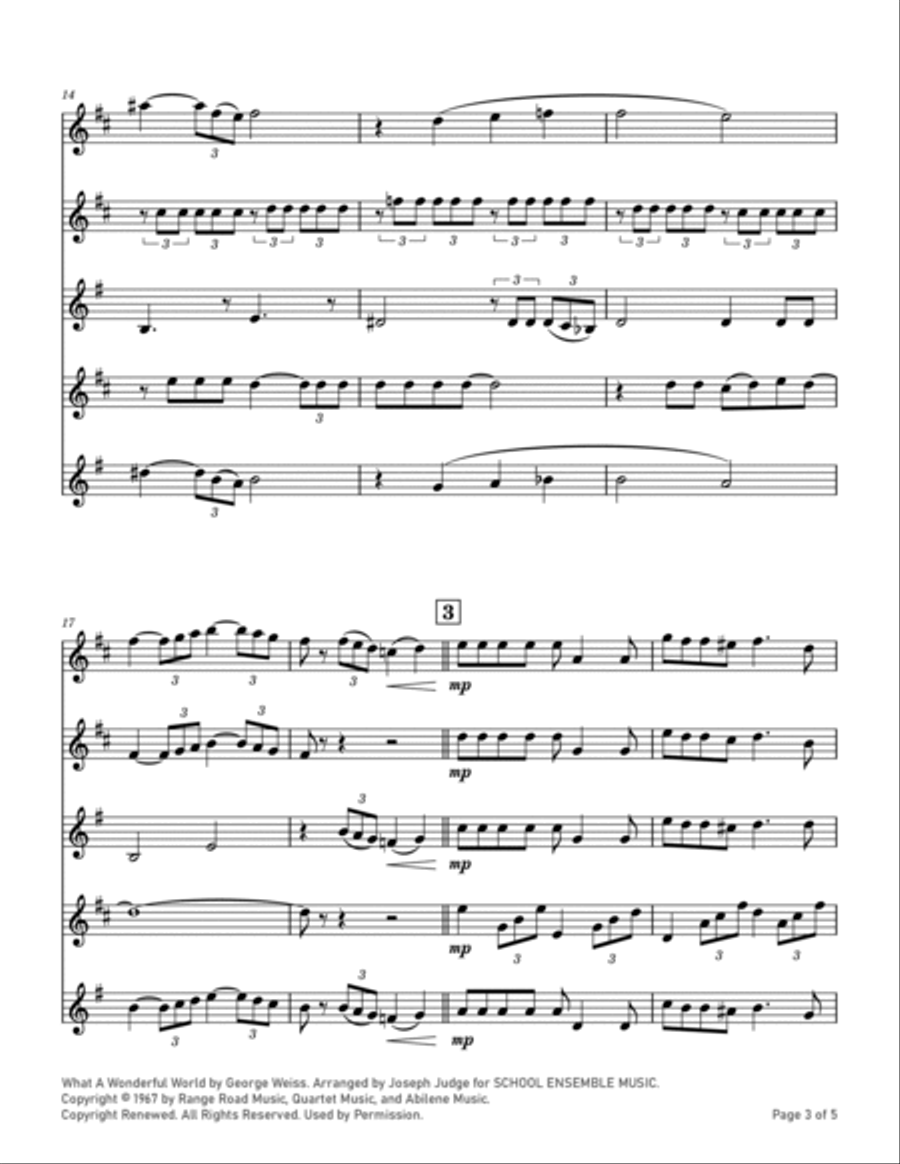 What A Wonderful World Saxophone Quartet scores gallery preview page 3