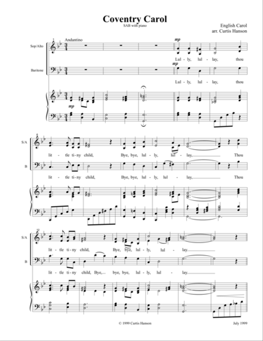 Coventry Carol (SAB) 3-Part scores gallery preview page 1