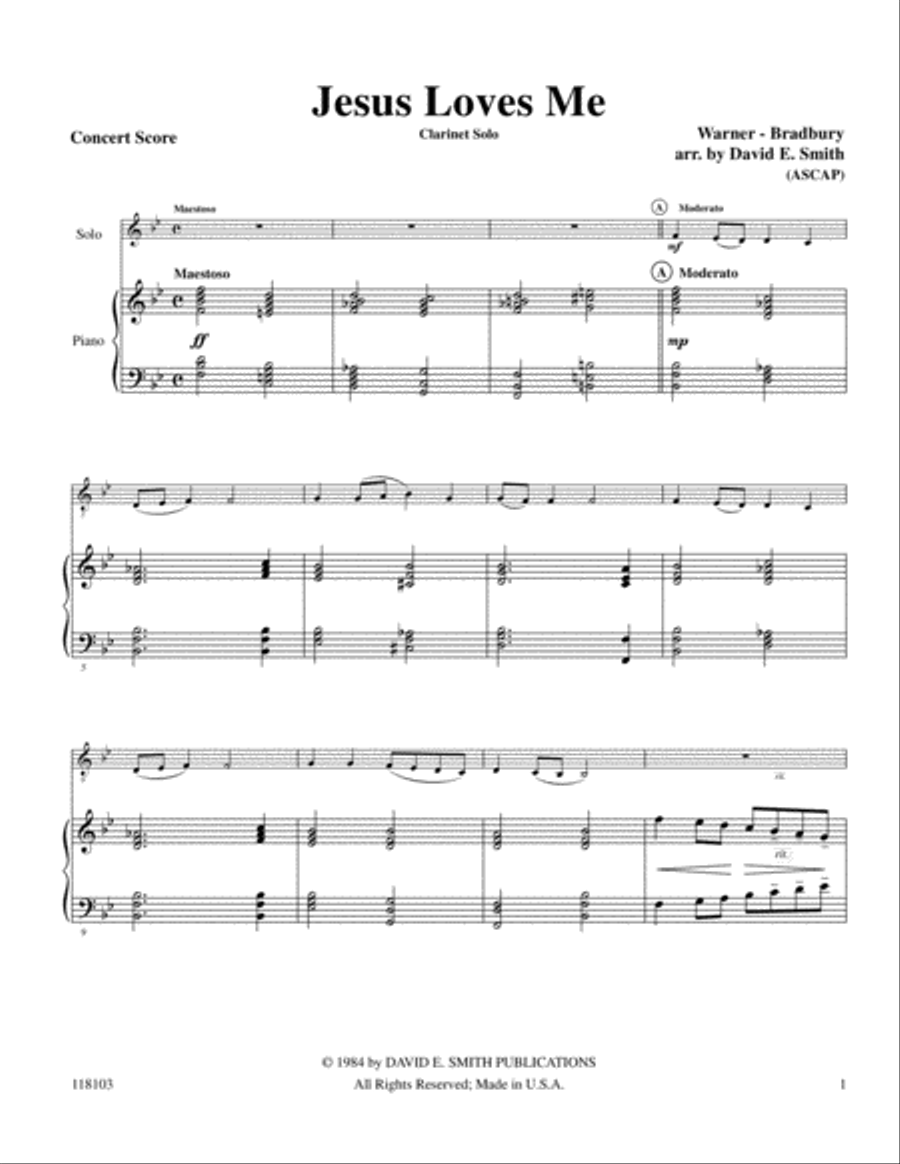 Jesus Loves Me Clarinet Solo scores gallery preview page 1