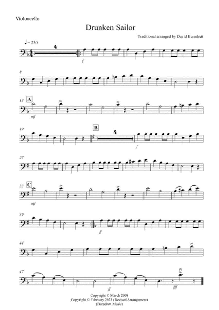 Drunken Sailor for Cello and PIano Piano Accompaniment scores gallery preview page 3