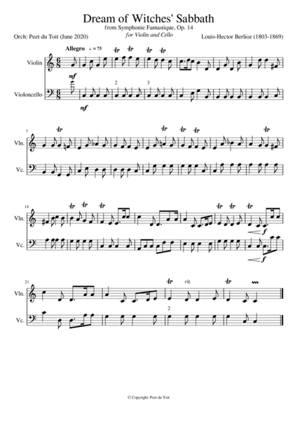 Dream of Witches' Sabbath, Symphonie Fantastique, Op. 14 - L-H Berlioz - (Violin & Cello) excerpt image number null