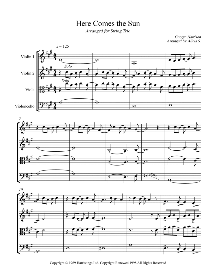 Here Comes The Sun String Trio scores gallery preview page 1