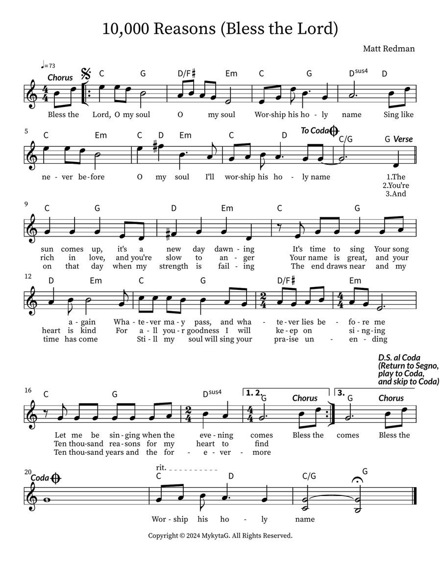 10,000 Reasons (Bless the Lord) Easy Piano scores gallery preview page 1