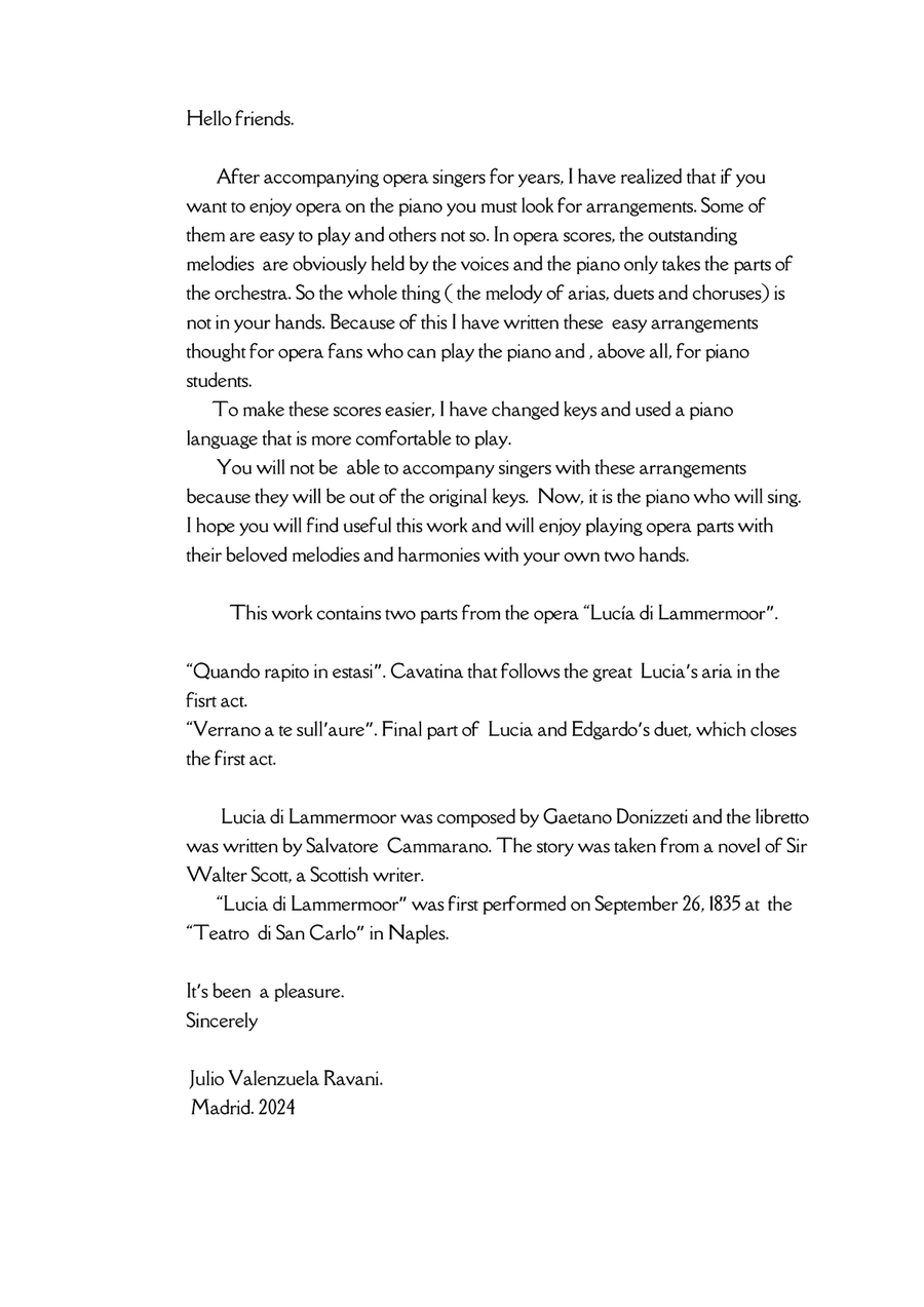 Solo piano arrangements from opera Lucia di Lammermoor Easy Piano scores gallery preview page 2