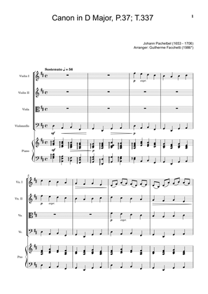 Johann Pachelbel - Canon in D Major, P.37; T.337. Arrangement for String Quartet and Piano.