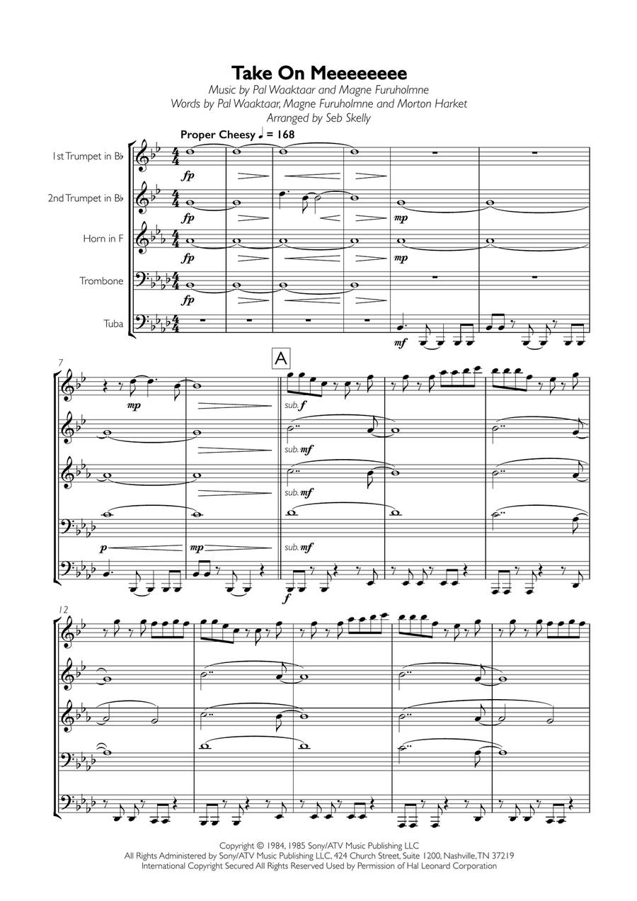 Take On Me Brass Ensemble scores gallery preview page 1