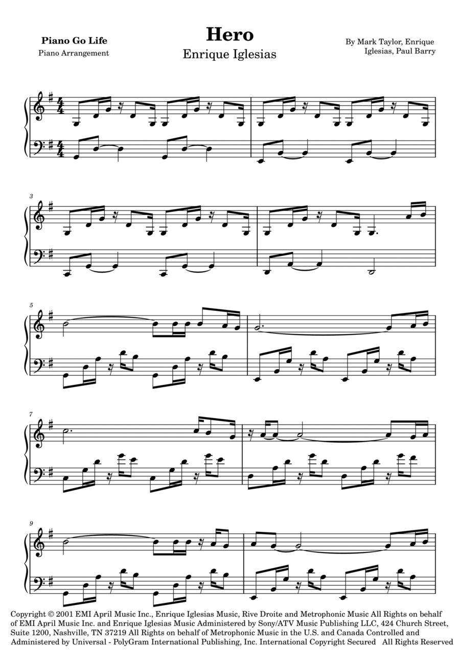 Hero Piano Solo scores gallery preview page 1