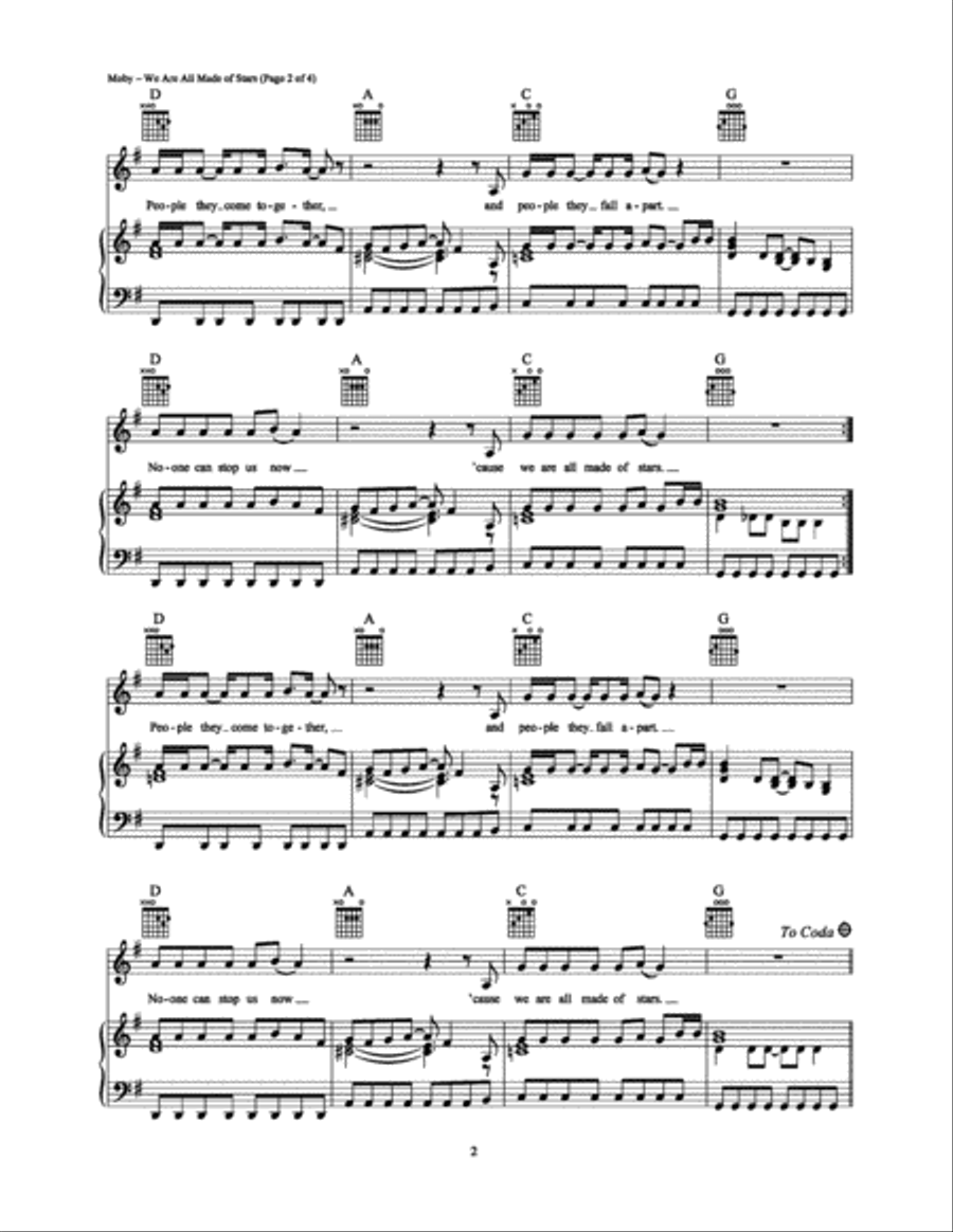 We Are All Made of Stars Piano, Vocal, Guitar scores gallery preview page 2