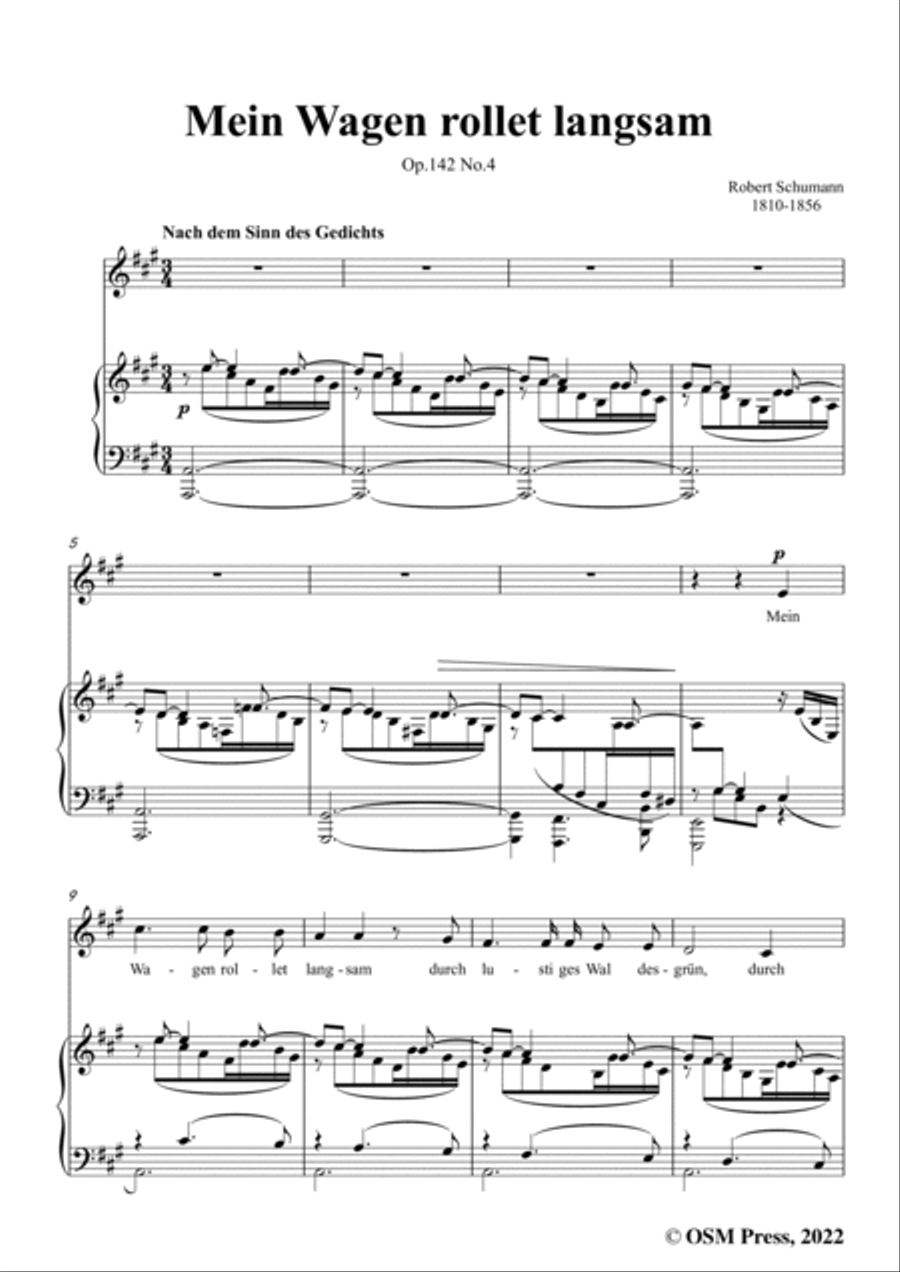Schumann-Mein Wagen rollet langsam,in A Major,Op.142 No.4 Voice scores gallery preview page 3