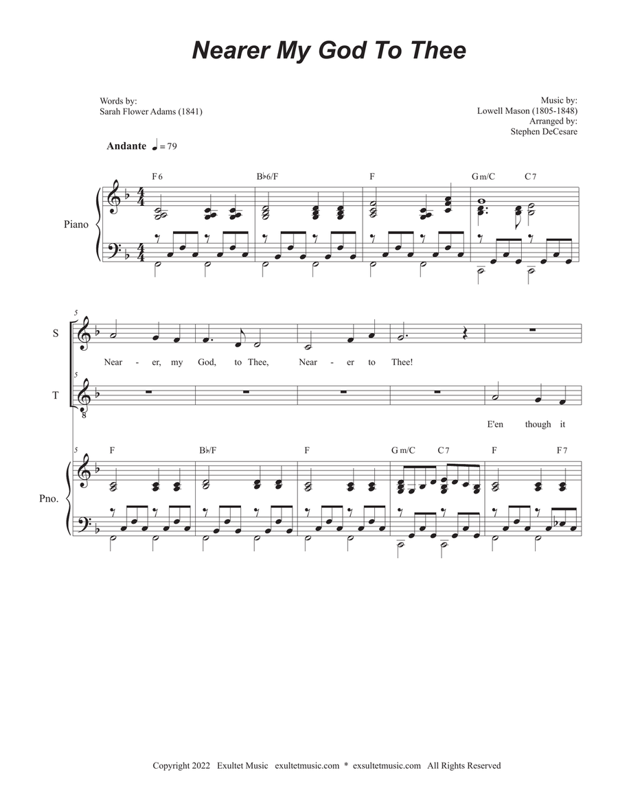 Nearer My God To Thee (Duet for Soprano and Tenor solo - Medium Key) Tenor Voice scores gallery preview page 1
