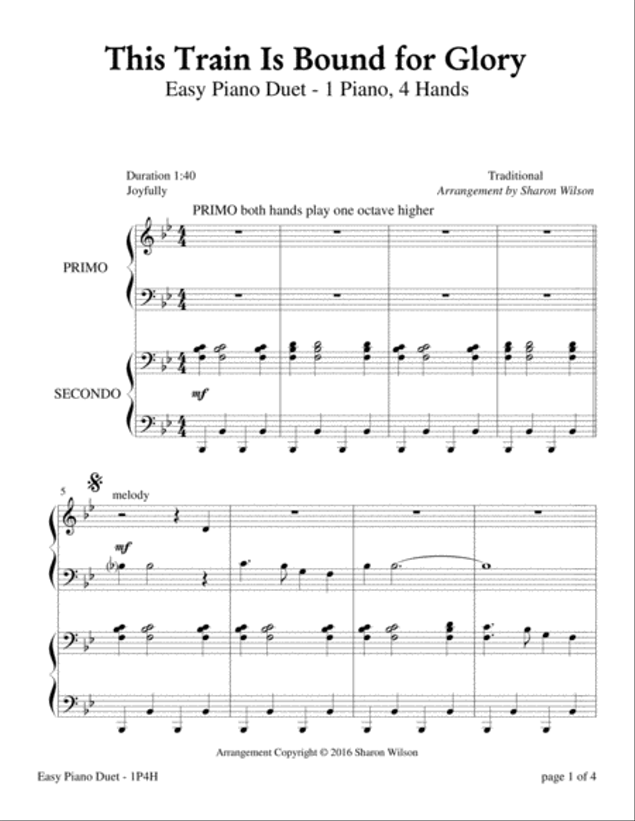 This Train Is Bound for Glory (Easy Piano Duet; 1 Piano, 4 Hands) Easy Piano scores gallery preview page 3
