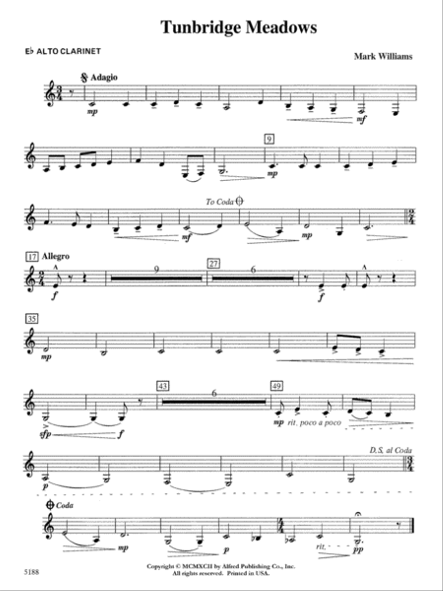 Tunbridge Meadows: E-flat Alto Clarinet Concert Band scores gallery preview page 1