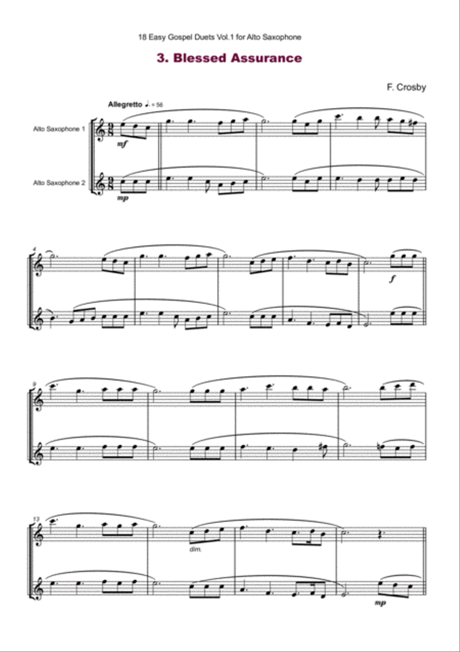 18 Easy Gospel Duets Vol.1 for Alto Saxophone Woodwind Duet scores gallery preview page 5