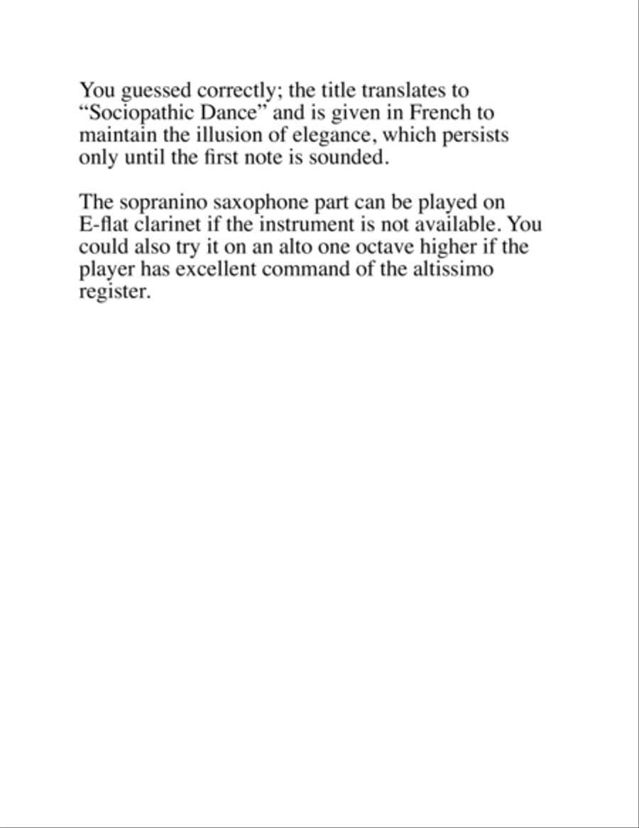 Danse Sociopathique for Saxophone Quintet (with Sopranino) Saxophone Quintet scores gallery preview page 2