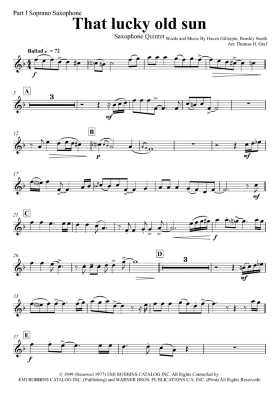That Lucky Old Sun Saxophone Quintet scores gallery preview page 3