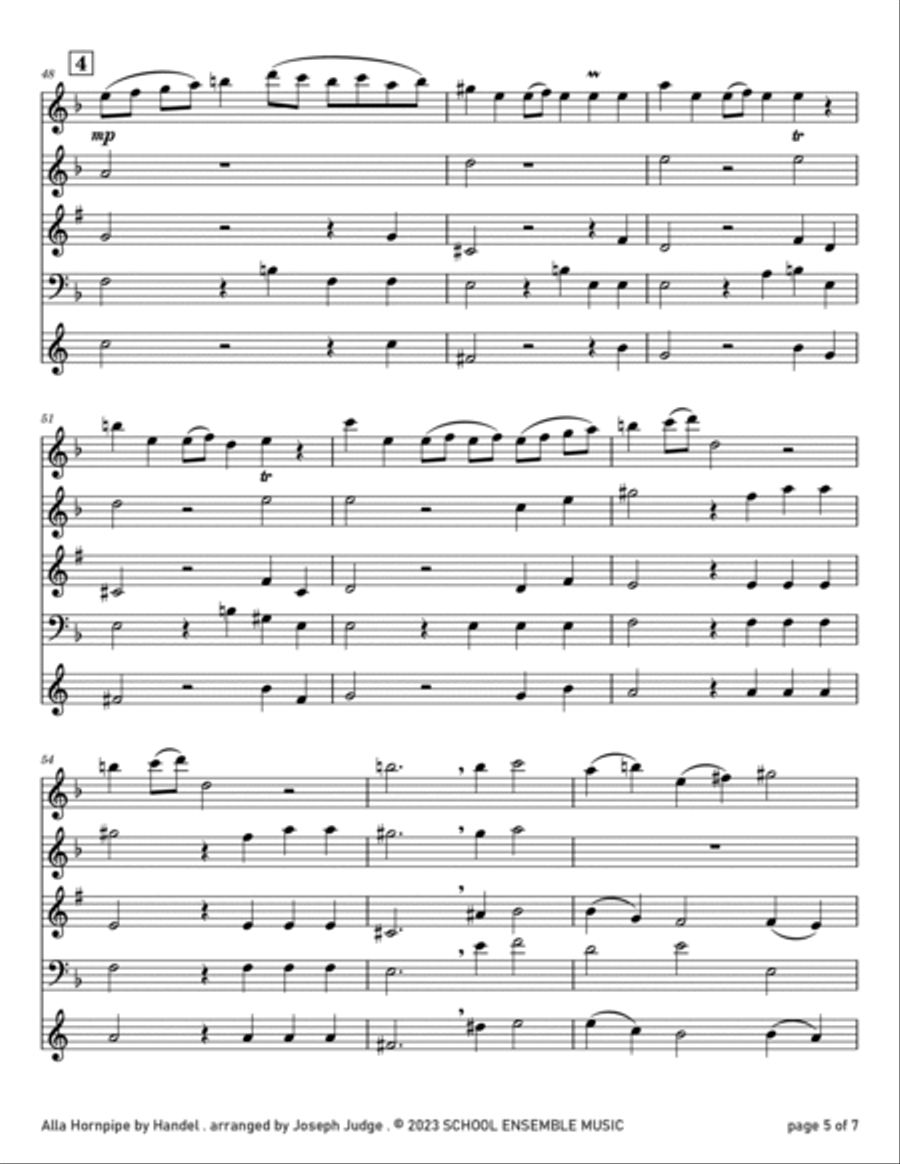 Alla Hornpipe by Handel for Woodwind Quartet in Schools Alla Hornpipe by Handel for Woodwind Quartet in Schools Woodwind Quartet scores gallery preview page 5