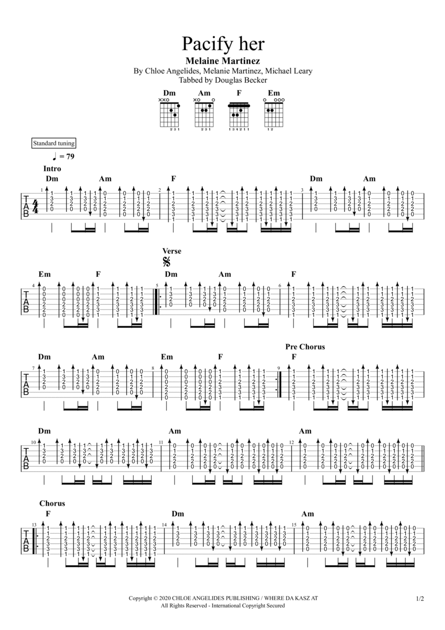 Pacify Her Guitar Tablature scores gallery preview page 1