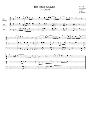 Trio sonata, Op.1, no.1 (arrangement for 3 recorders)