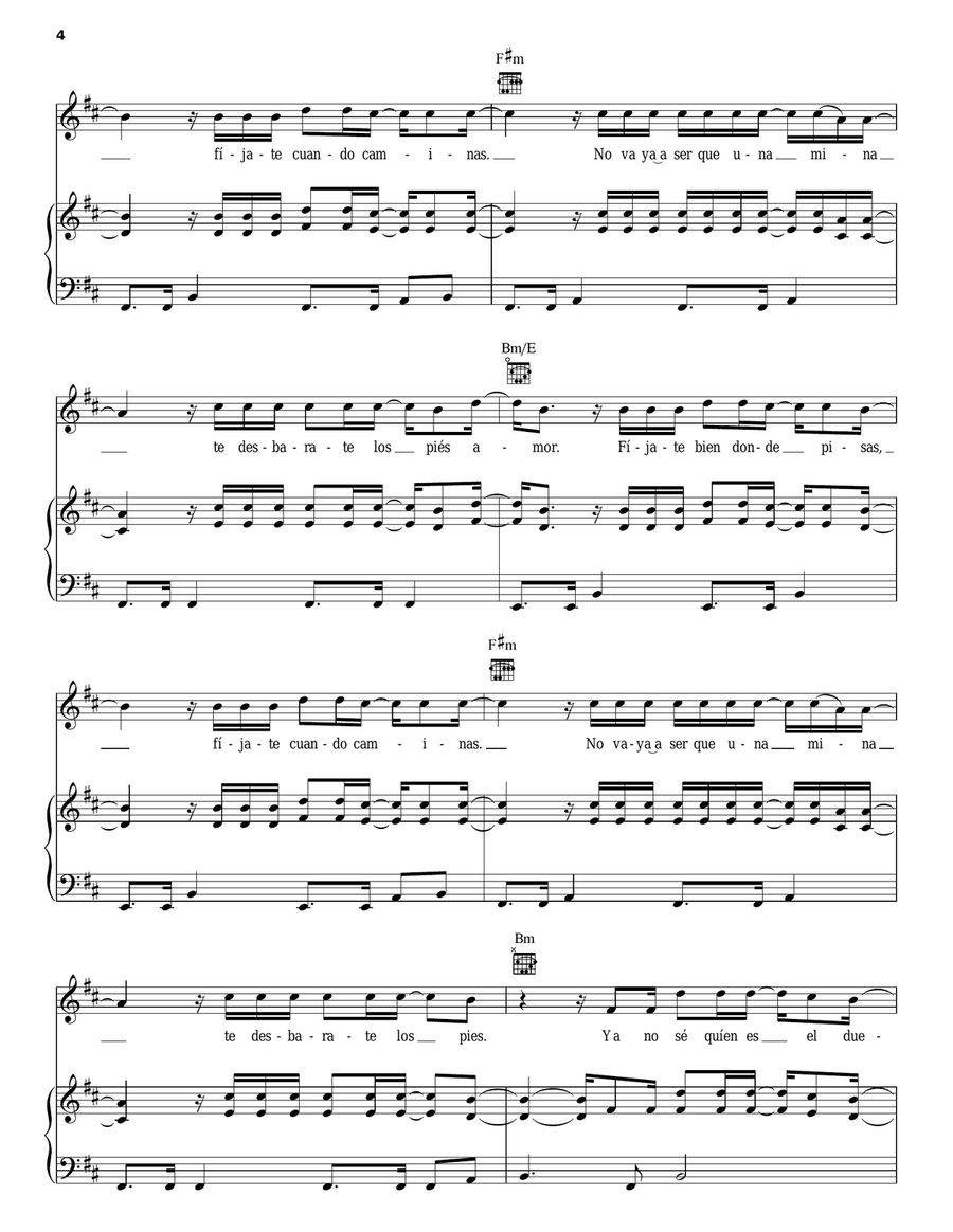 Fijate Bien Piano, Vocal, Guitar scores gallery preview page 4