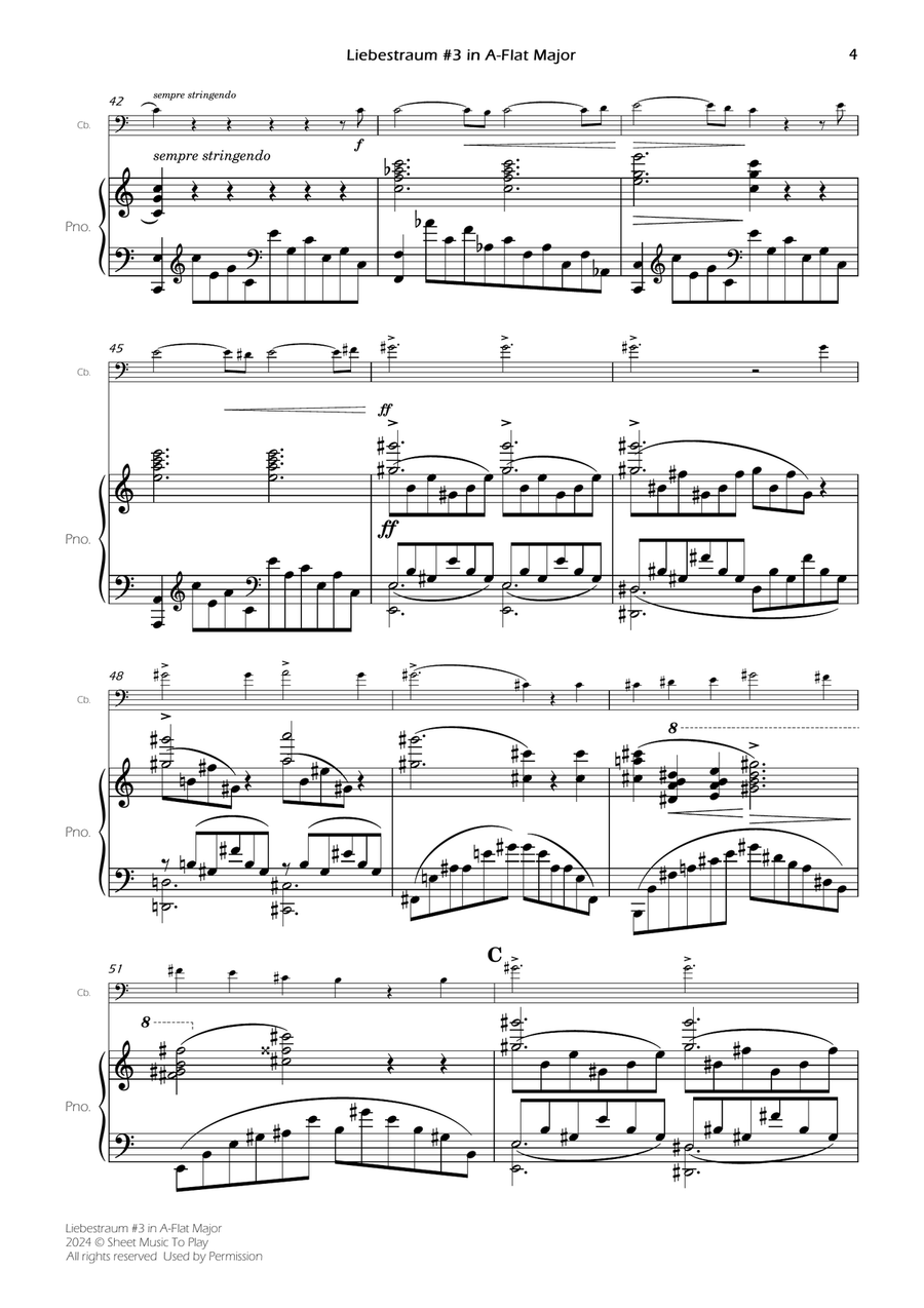 Liebestraum No.3 - Contrabass and Piano (Full Score and Parts) Double Bass scores gallery preview page 6