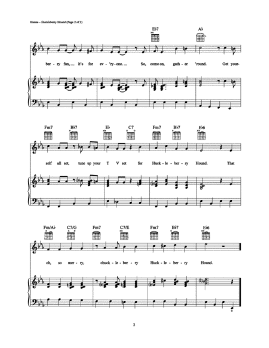 Huckleberry Hound Huckleberry Hound Piano, Vocal, Guitar scores gallery preview page 2