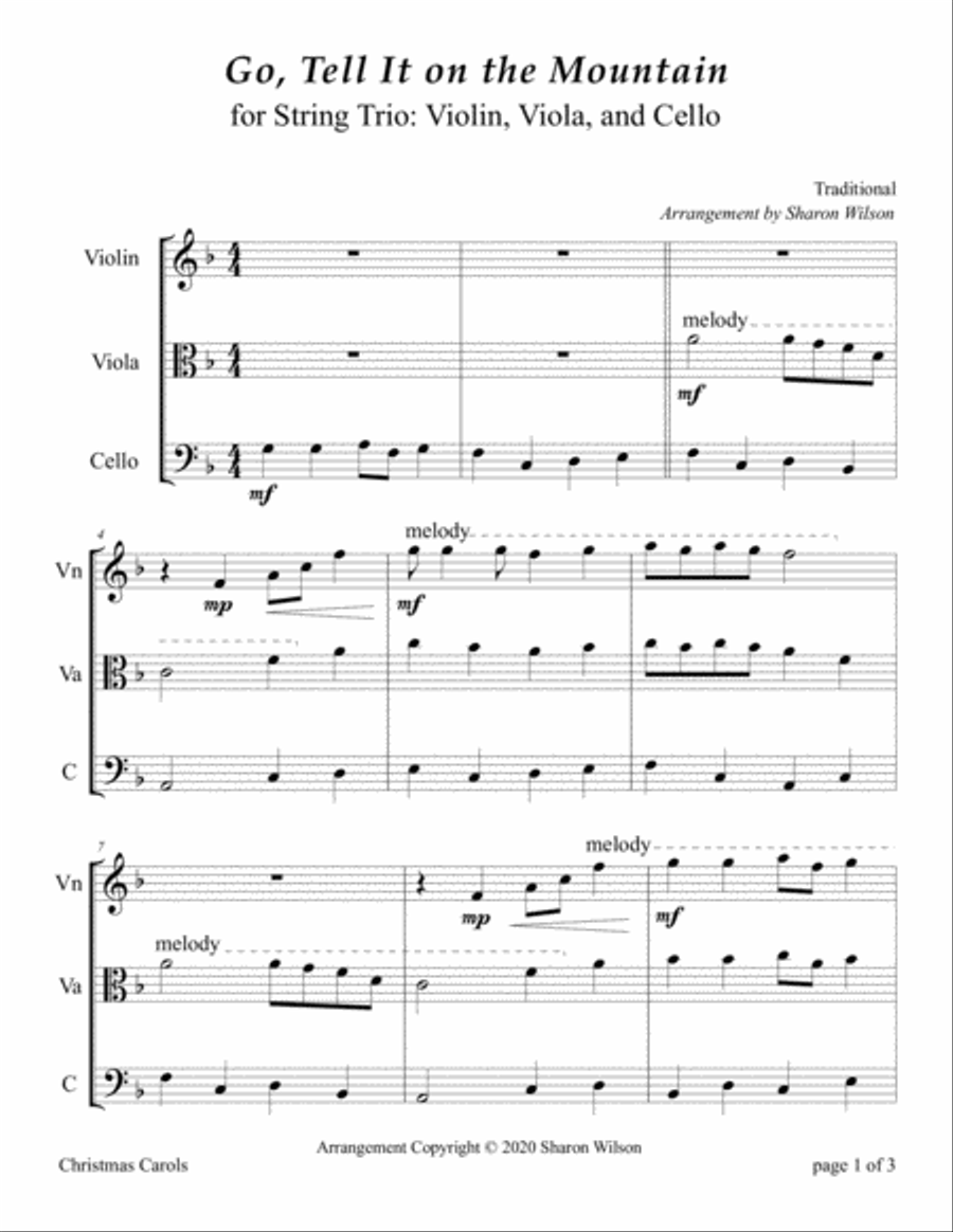 Go, Tell It on the Mountain (for String Trio – Violin, Viola, and Cello) String Trio scores gallery preview page 3
