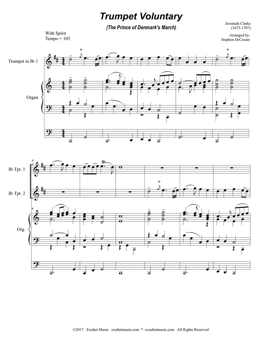 Trumpet Voluntary (Duet for Bb-Trumpet - Organ Accompaniment) Trumpet Duet scores gallery preview page 2