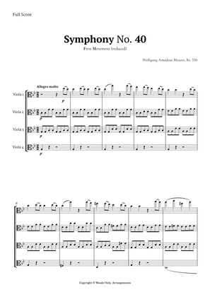Symphony No. 40 by Mozart for Viola Quartet