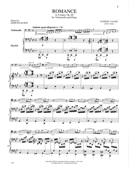 Romance In A Major, Opus 69 - Cello/Piano