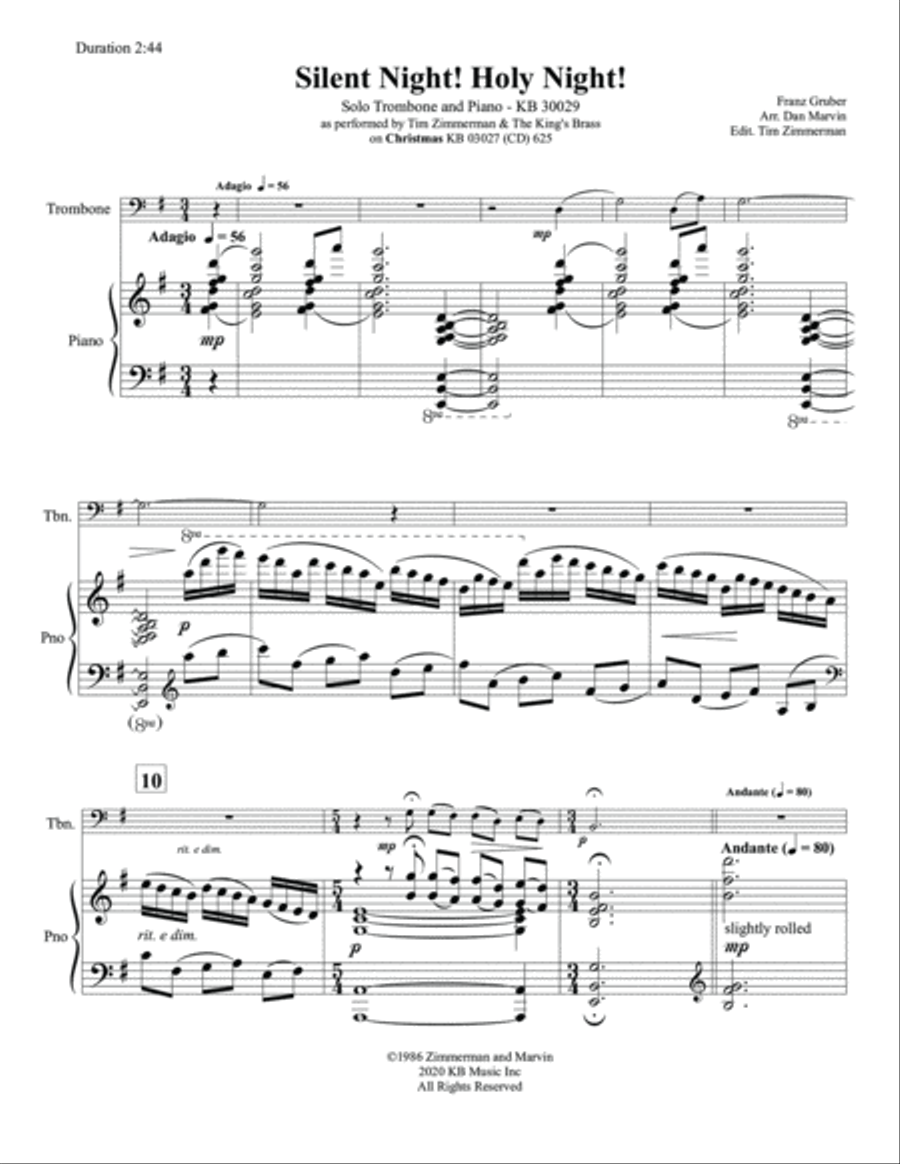 Silent Night (for Solo Trombone & Piano) Piano scores gallery preview page 4