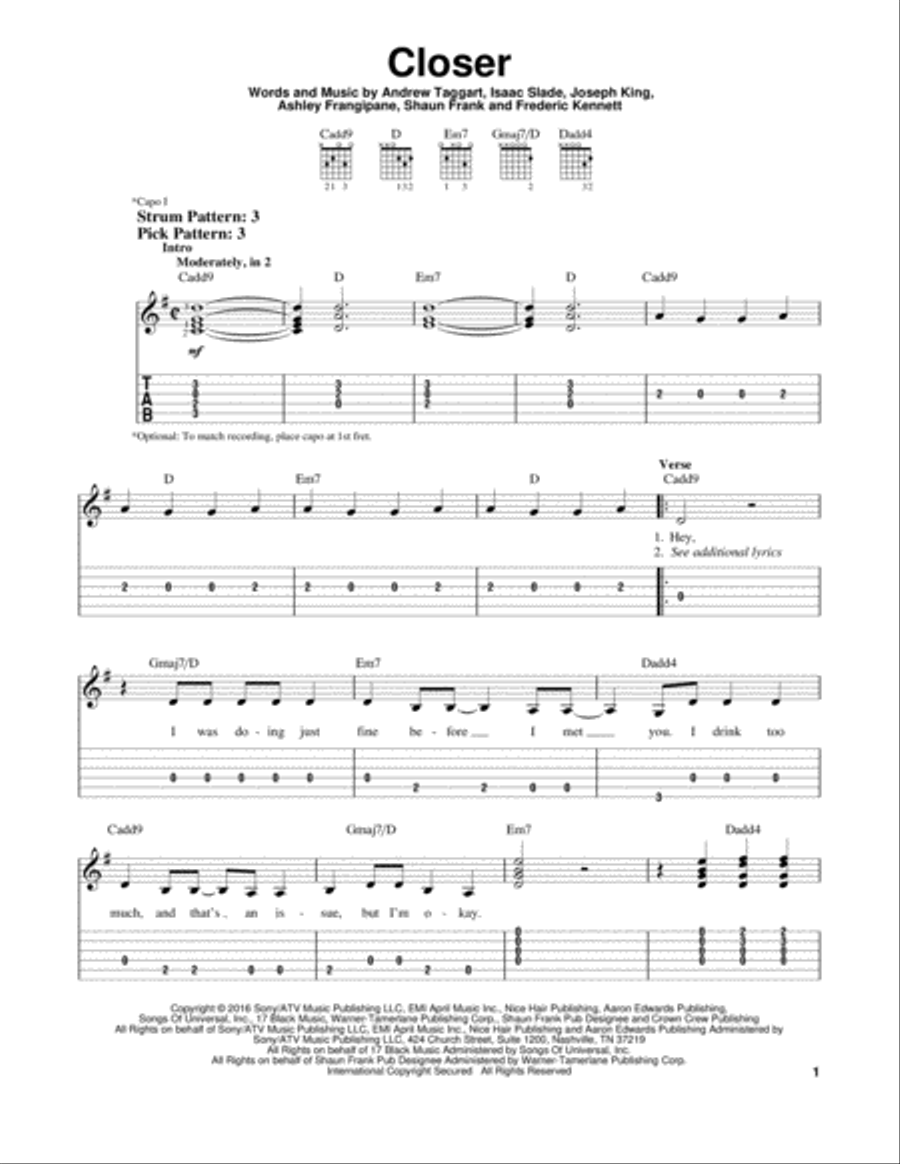 Closer Acoustic Guitar scores gallery preview page 1